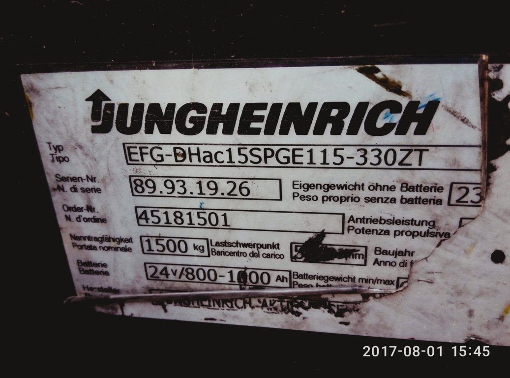 Dati tecnici | Jungheinrich EFG-DH ac 15 - usato | muletto | carrello elevatore | attrezzatura da lavoro | Pomili Demolizioni Speciali srl