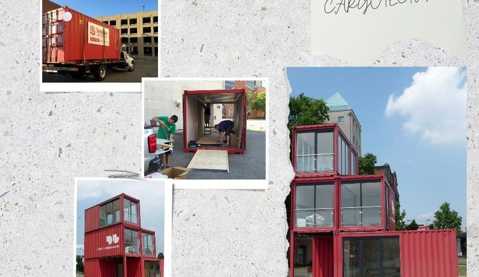Collage foto di container abitativi