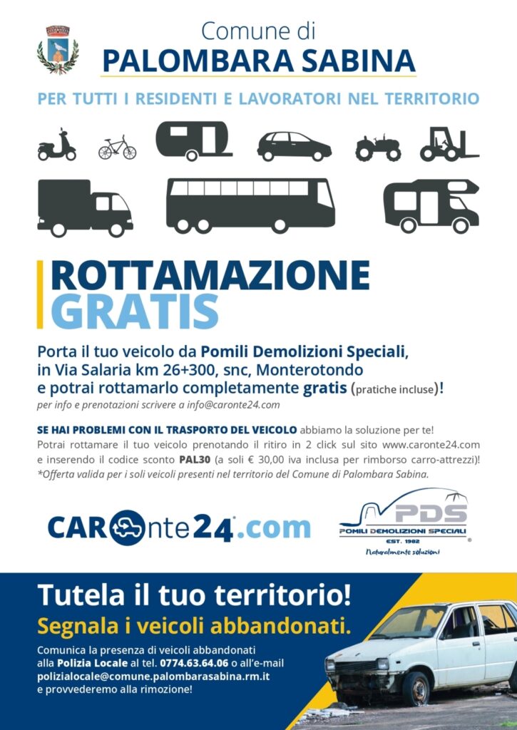 Manifesto locandina | Convenzione Palombara Sabina - Tutela il territorio dai veicoli abbandonati!